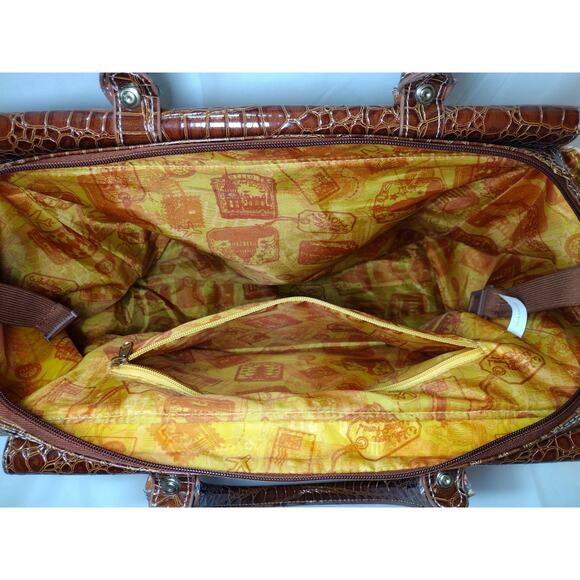 Samantha Brown Croco-Embossed Dowel Travel Bag Tote Work Weekender CARAMEL BEIGE - Picture 5 of 16